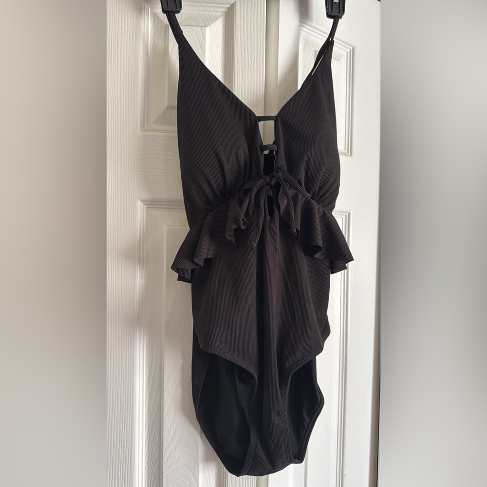 Black Ruffled One piece bathing suit